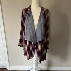 Eddie Bauer Plaid Open Front Cardigan Sweater